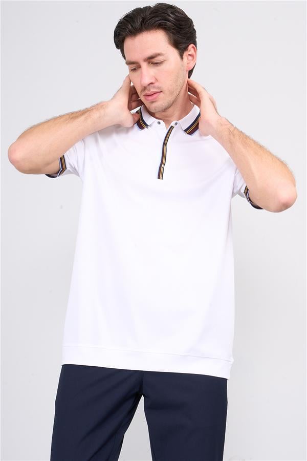Halifaks Beyaz Erkek 12631 Cıtcıtlı Kuşaklı Polo K Kol Etek Ribana Kazak