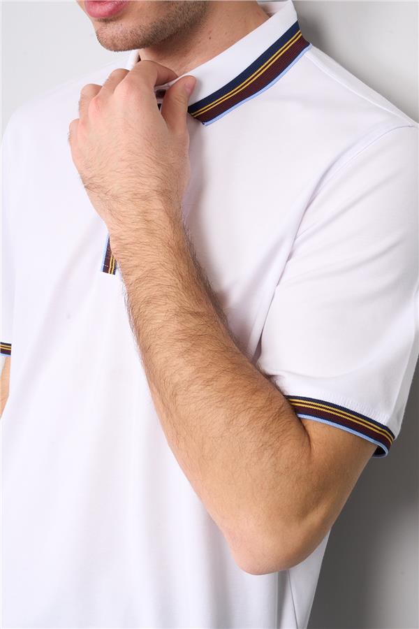 Halifaks Beyaz Erkek 12631 Cıtcıtlı Kuşaklı Polo K Kol Etek Ribana Kazak
