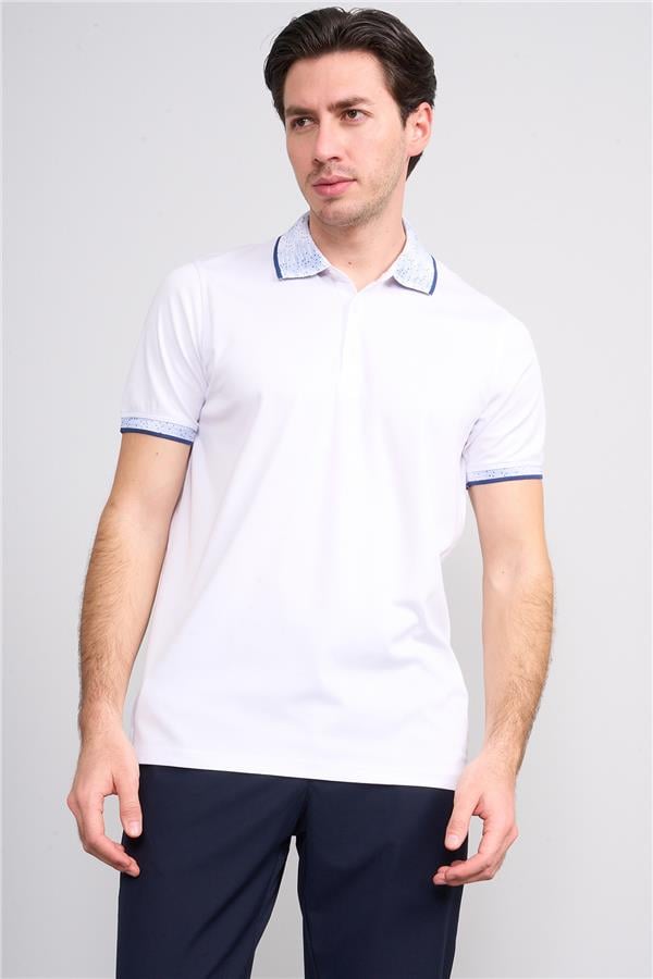 Halifaks Beyaz Erkek 12633 Düğmelı Kuşaklı Polo Kısa Kol Etek Recme T-Shirt