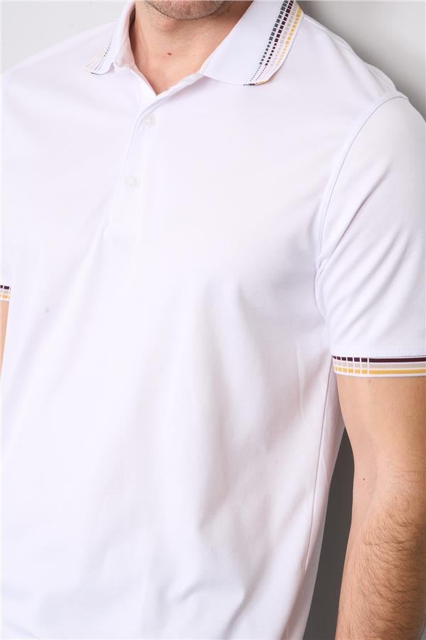 Halifaks Beyaz Erkek 12637 Düğmelı Kuşaklı Polo Kısa Kol Etek Recme Interlokok T-Shirt
