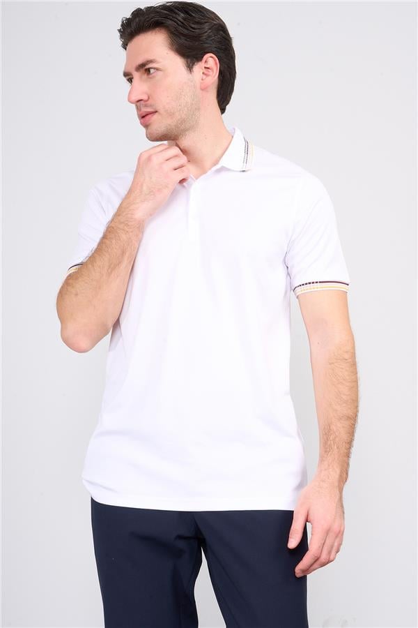 Halifaks Beyaz Erkek 12637 Düğmelı Kuşaklı Polo Kısa Kol Etek Recme Interlokok T-Shirt