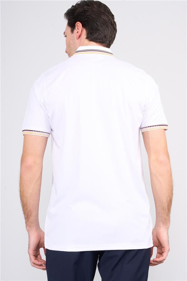 Halifaks Beyaz Erkek 12637 Düğmelı Kuşaklı Polo Kısa Kol Etek Recme Interlokok T-Shirt