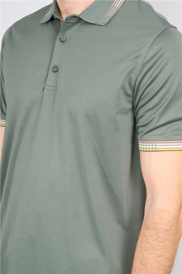 Halifaks Haki Erkek 12637 Düğmelı Kuşaklı Polo Kısa Kol Etek Recme Interlokok T-Shirt