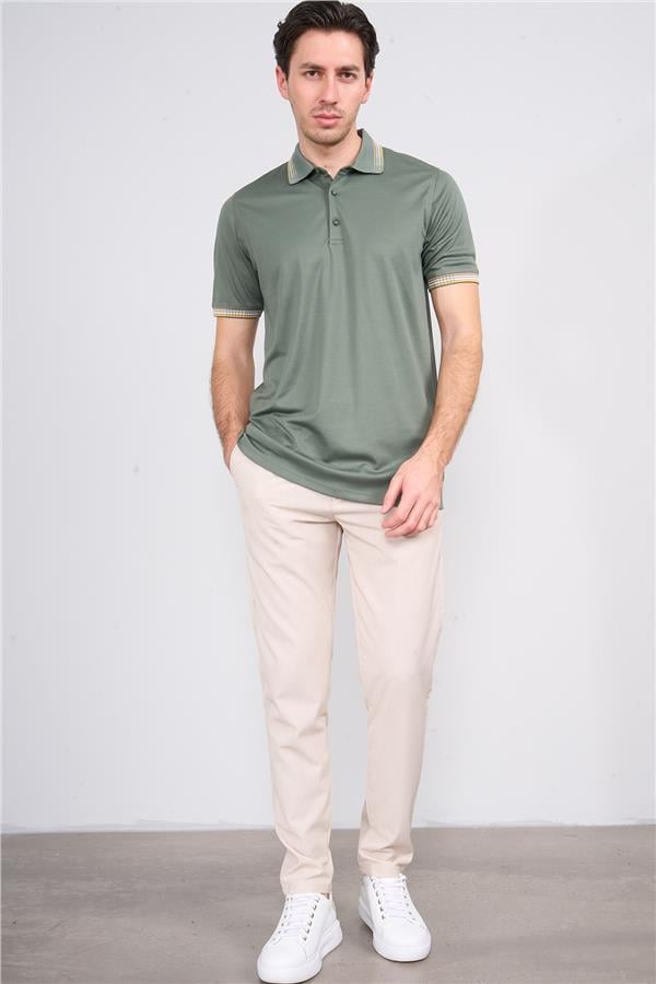 Halifaks Haki Erkek 12637 Düğmelı Kuşaklı Polo Kısa Kol Etek Recme Interlokok T-Shirt
