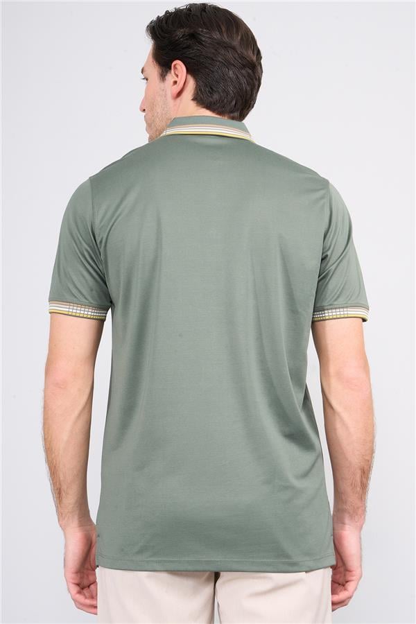 Halifaks Haki Erkek 12637 Düğmelı Kuşaklı Polo Kısa Kol Etek Recme Interlokok T-Shirt