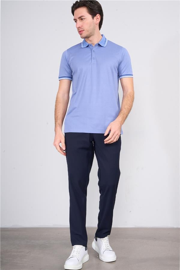 Halifaks İndigo Erkek 12637 Düğmelı Kuşaklı Polo Kısa Kol Etek Recme Interlokok T-Shirt