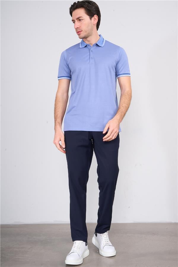 Halifaks İndigo Erkek 12637 Düğmelı Kuşaklı Polo Kısa Kol Etek Recme Interlokok T-Shirt