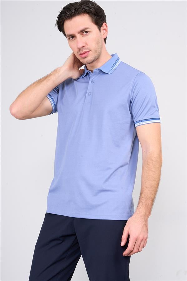 Halifaks İndigo Erkek 12637 Düğmelı Kuşaklı Polo Kısa Kol Etek Recme Interlokok T-Shirt