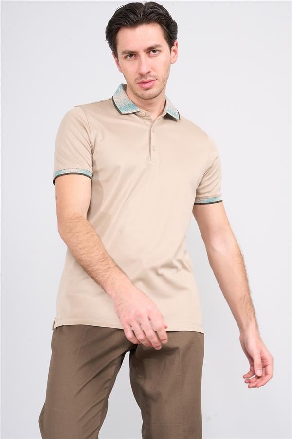 Halifaks K.Bej Erkek 12633 Düğmelı Kuşaklı Polo Kısa Kol Etek Recme T-Shirt