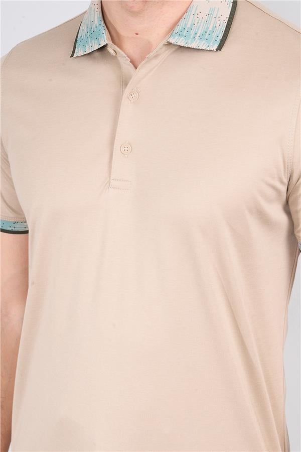 Halifaks K.Bej Erkek 12633 Düğmelı Kuşaklı Polo Kısa Kol Etek Recme T-Shirt