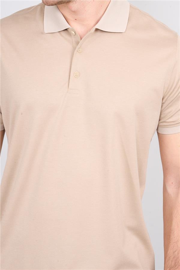 Halifaks K.Bej Erkek 12625 Düğmelı Polo Yaka Kısa Kol Etek Recme T-Shirt