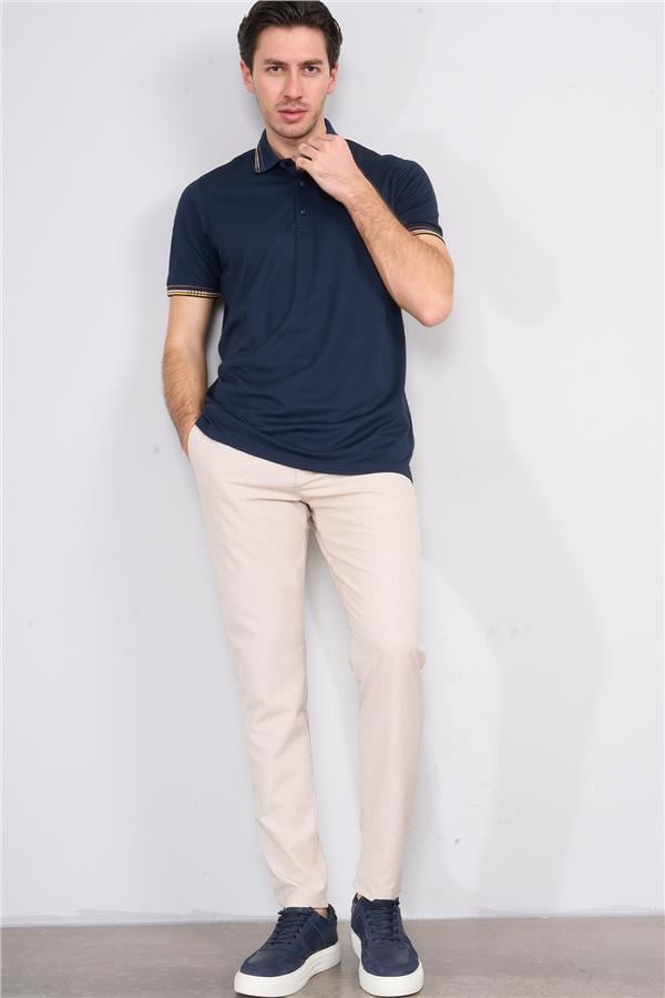 Halifaks Lacivert Erkek 12637 Düğmelı Kuşaklı Polo Kısa Kol Etek Recme Interlokok T-Shirt