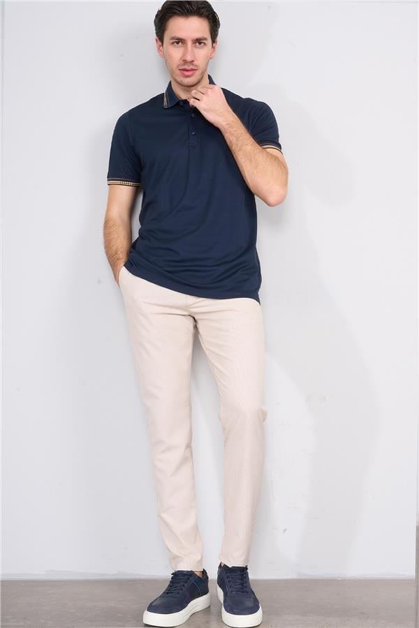 Halifaks Lacivert Erkek 12637 Düğmelı Kuşaklı Polo Kısa Kol Etek Recme Interlokok T-Shirt