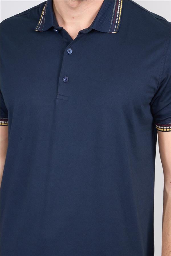 Halifaks Lacivert Erkek 12637 Düğmelı Kuşaklı Polo Kısa Kol Etek Recme Interlokok T-Shirt