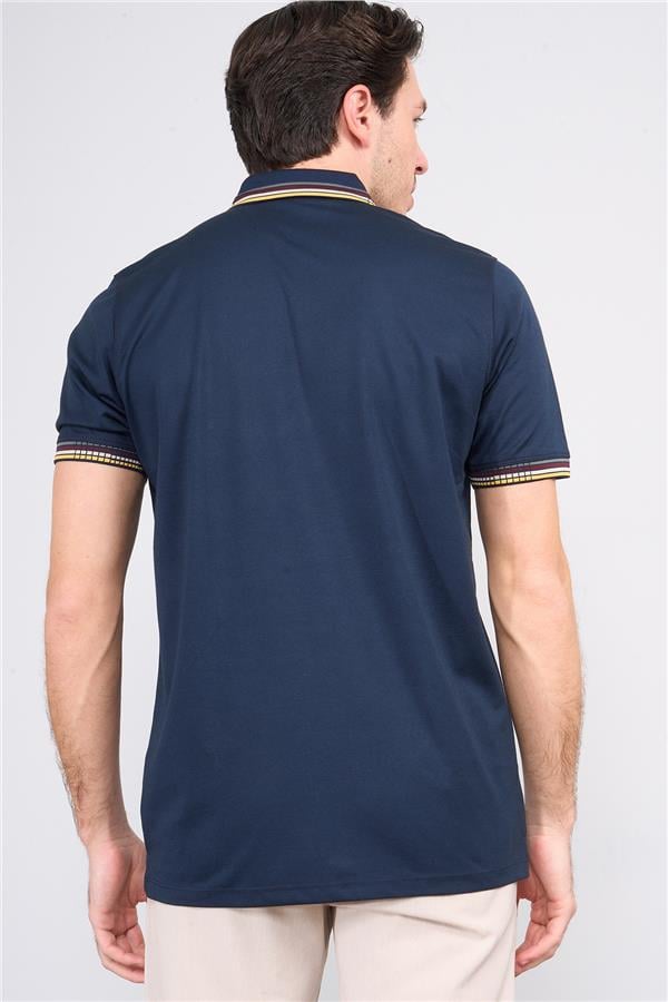 Halifaks Lacivert Erkek 12637 Düğmelı Kuşaklı Polo Kısa Kol Etek Recme Interlokok T-Shirt
