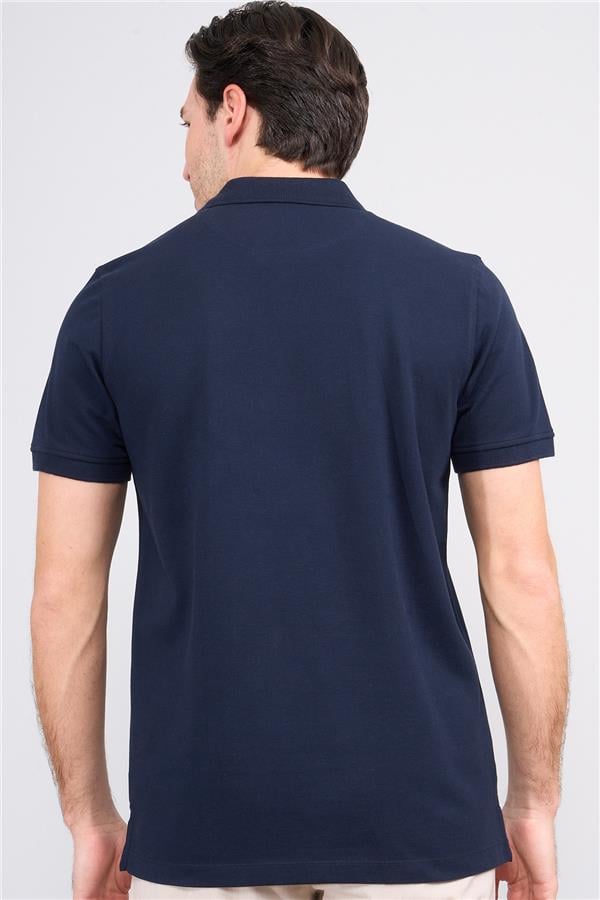 Halifaks Lacivert Erkek 12696 Düğmeli Eli Polo Yaka Kısa Kol Etek Reçme T-Shirt