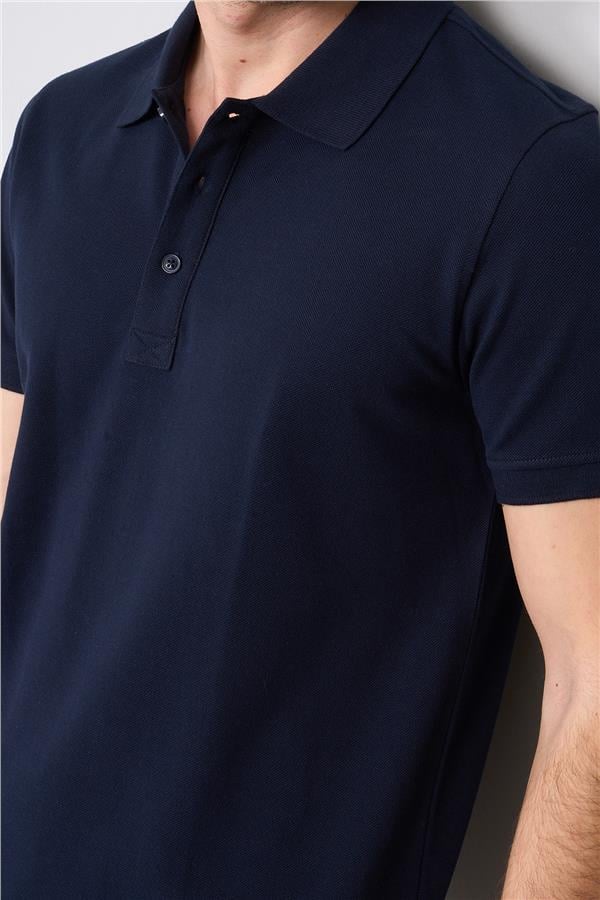 Halifaks Lacivert Erkek 12696 Düğmeli Eli Polo Yaka Kısa Kol Etek Reçme T-Shirt