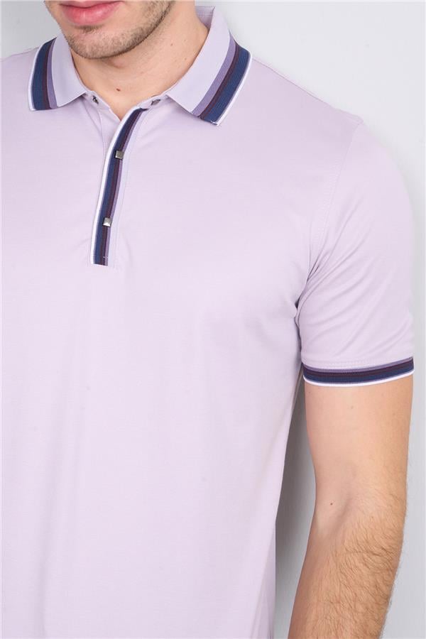 Halifaks Lila Erkek 12631 Cıtcıtlı Kuşaklı Polo K Kol Etek Ribana Kazak
