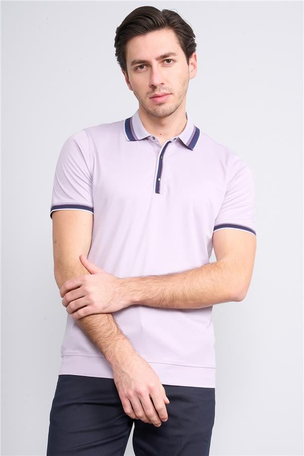 Halifaks Lila Erkek 12631 Cıtcıtlı Kuşaklı Polo K Kol Etek Ribana Kazak
