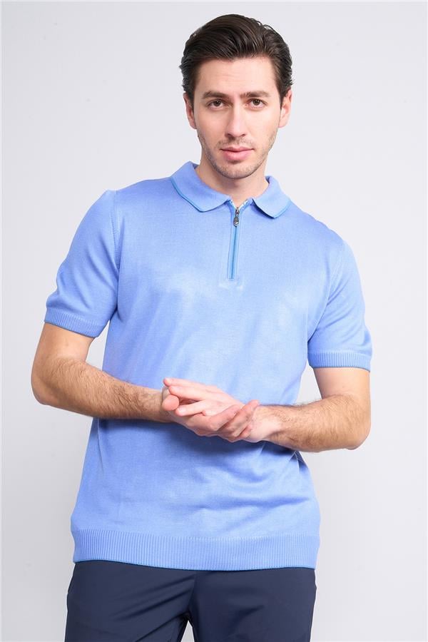 Halifaks Mavi Erkek 39553 40 Ferm Polo Yk 20 2 Vıs Cot Tac Basıc Kısa Kol T-Shirt
