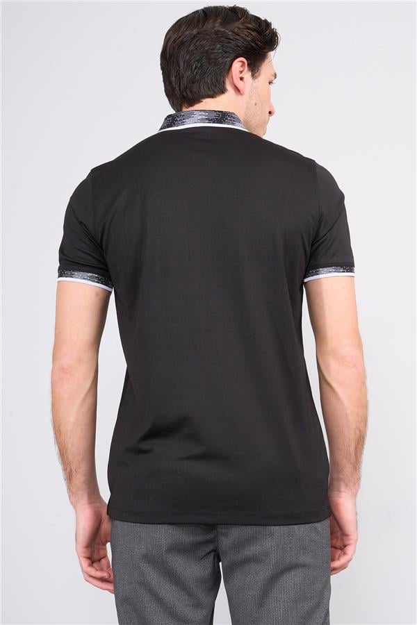 Halifaks Siyah Erkek 12633 Düğmelı Kuşaklı Polo Kısa Kol Etek Recme T-Shirt