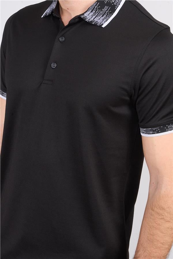 Halifaks Siyah Erkek 12633 Düğmelı Kuşaklı Polo Kısa Kol Etek Recme T-Shirt