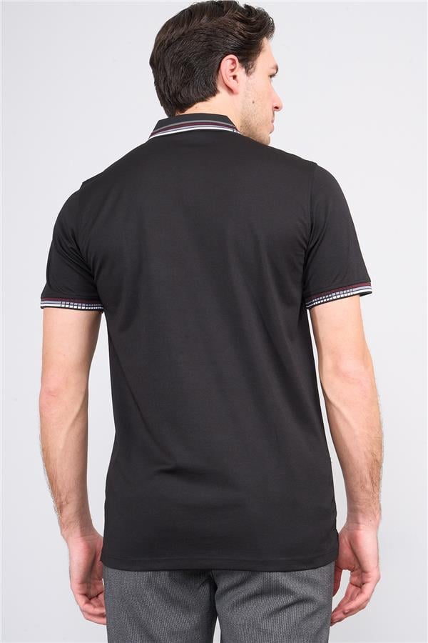 Halifaks Siyah Erkek 12637 Düğmelı Kuşaklı Polo Kısa Kol Etek Recme Interlokok T-Shirt