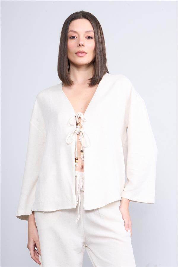 Helly Y25 Mp-4273 Bej Kadın Beli Bağlamalı Bol Pantolon