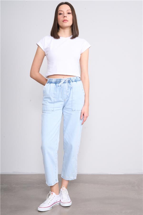 İkoll 0032412 028 Mavi Kadın Jogger Denim Pantolon