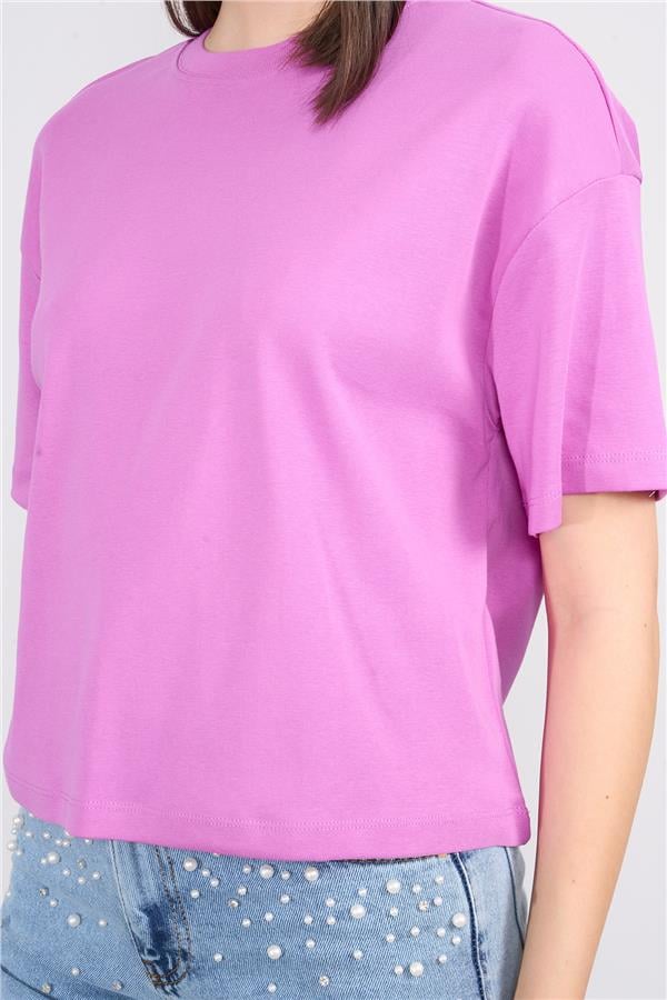 İkoll 1004503 Hıper Mor Kadın Basic Crop T-Shirt