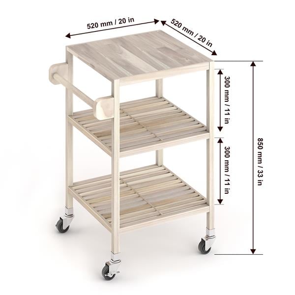 İnterbuild Masif Akasya Ahşap Holger Servis Arabası (520x520x850 mm) Org Beyaz - 674838