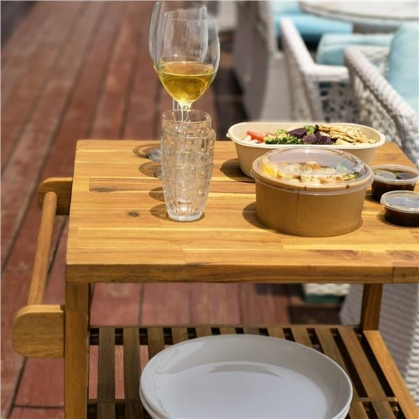 İnterbuild Masif Akasya Ahşap Holger Servis Arabası (520x520x850 mm) Altın Tik  -674807