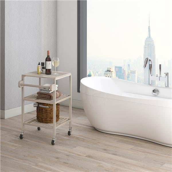 İnterbuild Masif Akasya Ahşap Holger Servis Arabası (520x520x850 mm) Org Beyaz - 674838