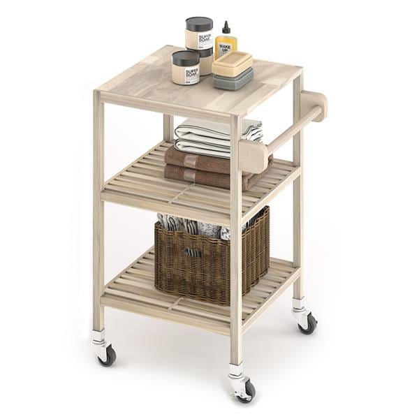 İnterbuild Masif Akasya Ahşap Holger Servis Arabası (520x520x850 mm) Org Beyaz - 674838