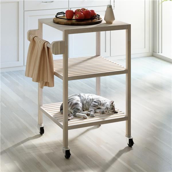 İnterbuild Masif Akasya Ahşap Holger Servis Arabası (520x520x850 mm) Org Beyaz - 674838