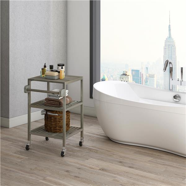 İnterbuild Masif Akasya Ahşap Holger Servis Arabası (520x520x850 mm) Alaca Gri - 674821