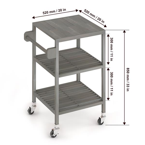 İnterbuild Masif Akasya Ahşap Holger Servis Arabası (520x520x850 mm) Alaca Gri - 674821