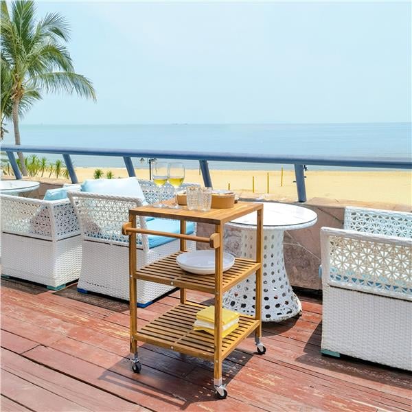 İnterbuild Masif Akasya Ahşap Holger Servis Arabası (520x520x850 mm) Altın Tik  -674807