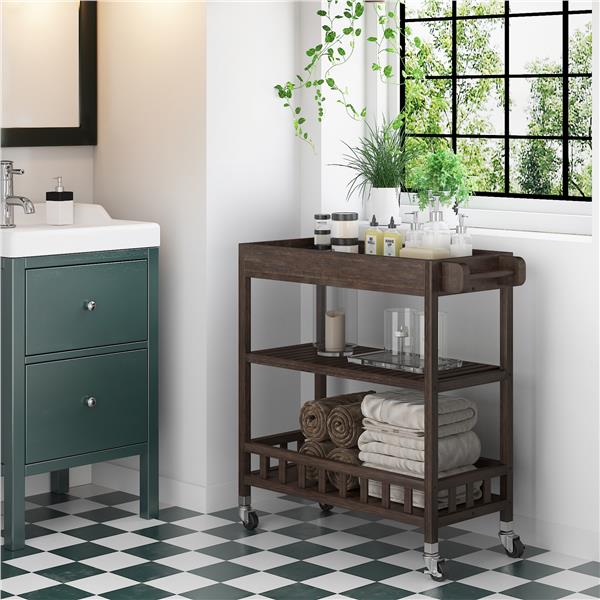 İnterbuild Masif Akasya Ahşap Holger Tepsili Servis Arabası (799x349x850 mm) Espresso - 675033