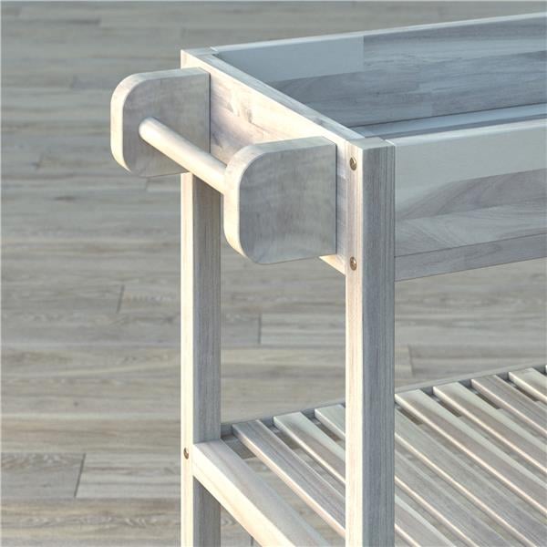 İnterbuild Masif Akasya Ahşap Holger Tepsili Servis Arabası (799x349x850 mm) Organik Beyaz - 675057