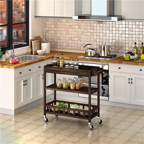 İnterbuild Masif Akasya Ahşap Holger Tepsili Servis Arabası (799x349x850 mm) Espresso - 675033