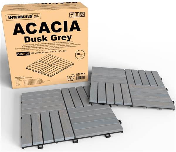 İnterbuild Masif Akasya Zemin Kaplaması 30x30 cm (10'lu Paket) Alaca Gri - 673213
