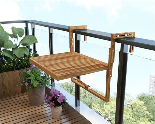 İnterbuild Toronto Katlanır ve Ayarlanabilir Balkon Masası Altın Tik - 669759
