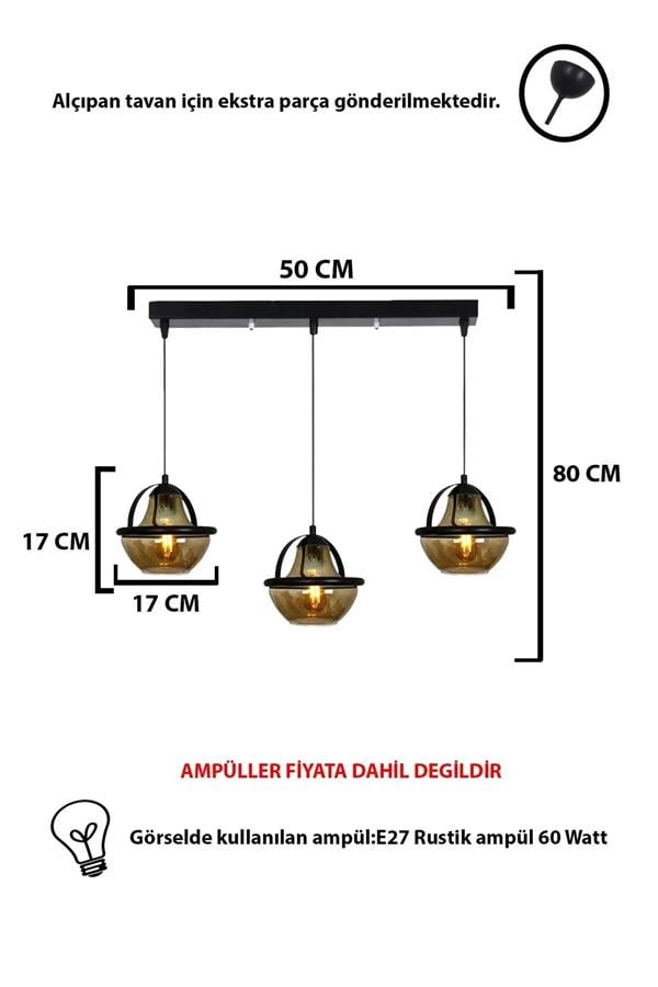 Taşcan Avize Jupiter 3 Lü Siyah Kutulu Lüks Özel Tasarım Avize-(2044-F)