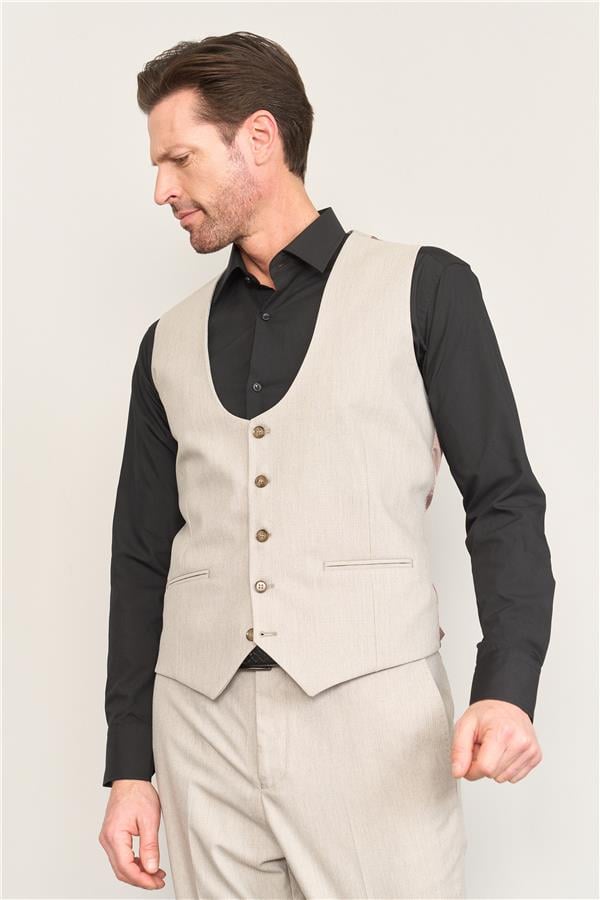 Kagi Bej Erkek Pamuk Polyester Osaka Yelekli Takım