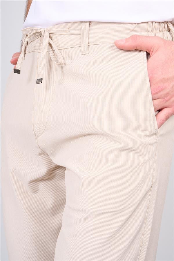 Kagi Bej Erkek Zeplın Cızgılı Jogger Pantolon