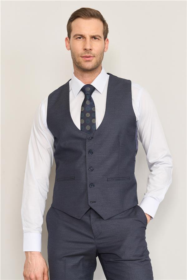Kagi Lacivert Erkek Pamuk Polyester Modena Yelekli Takım