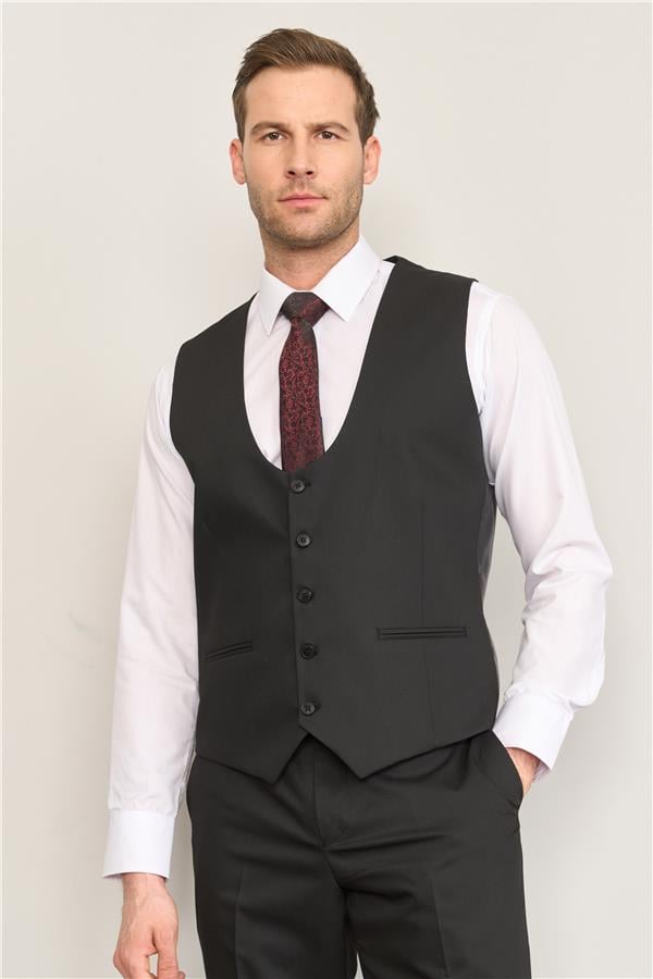 Kagi Siyah Erkek Pamuk Polyester Palermo Yelekli Takım