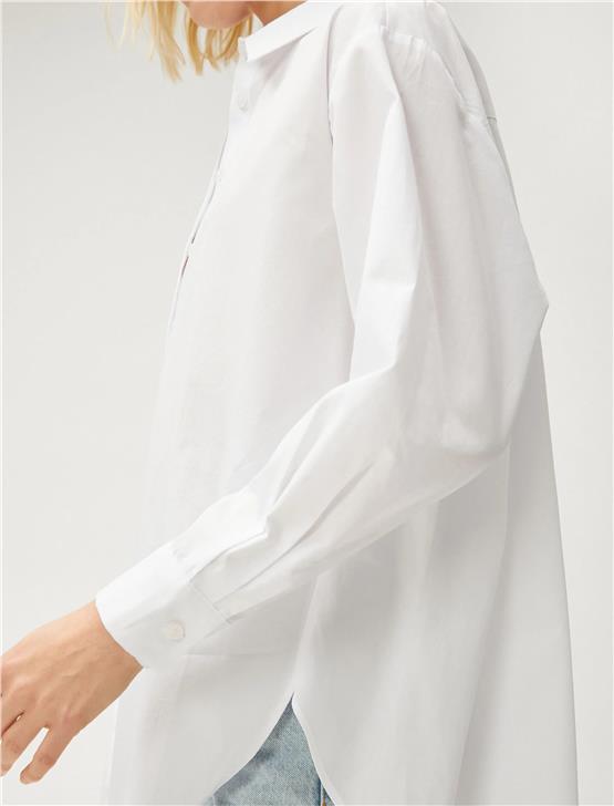 Koton 3Sak60011Pw 000 Beyaz Kadın Pamuk Woven Tops Uzun Kollu Gömlek