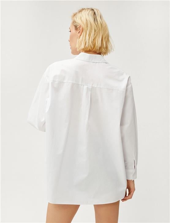 Koton 3Sak60011Pw 000 Beyaz Kadın Pamuk Woven Tops Uzun Kollu Gömlek